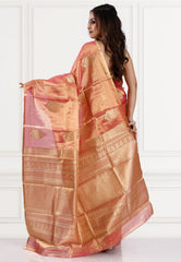 Pink Tissue Kanjivaram Silk Saree With Blouse Piece