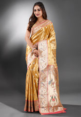 Golden Tissue Paithani Silk Saree With Blouse Piece
