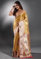 Golden Tissue Paithani Silk Saree With Blouse Piece
