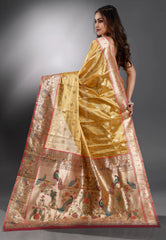 Golden Tissue Paithani Silk Saree With Blouse Piece