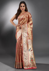 Rani Tissue Paithani Silk Saree With Blouse Piece