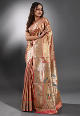 Rani Tissue Paithani Silk Saree With Blouse Piece
