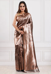 Copper Brocade Tissue Kanjivaram Silk Saree With Blouse Piece