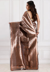 Copper Brocade Tissue Kanjivaram Silk Saree With Blouse Piece