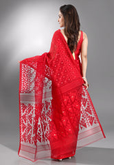 Red Dhakai Jamdani Cotton Saree without Blouse Piece