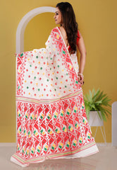 Off White Dhakai Jamdani Cotton Saree without Blouse Piece