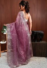 Mauve Tissue  with Hand Embroidery work Saree with Blouse Piece