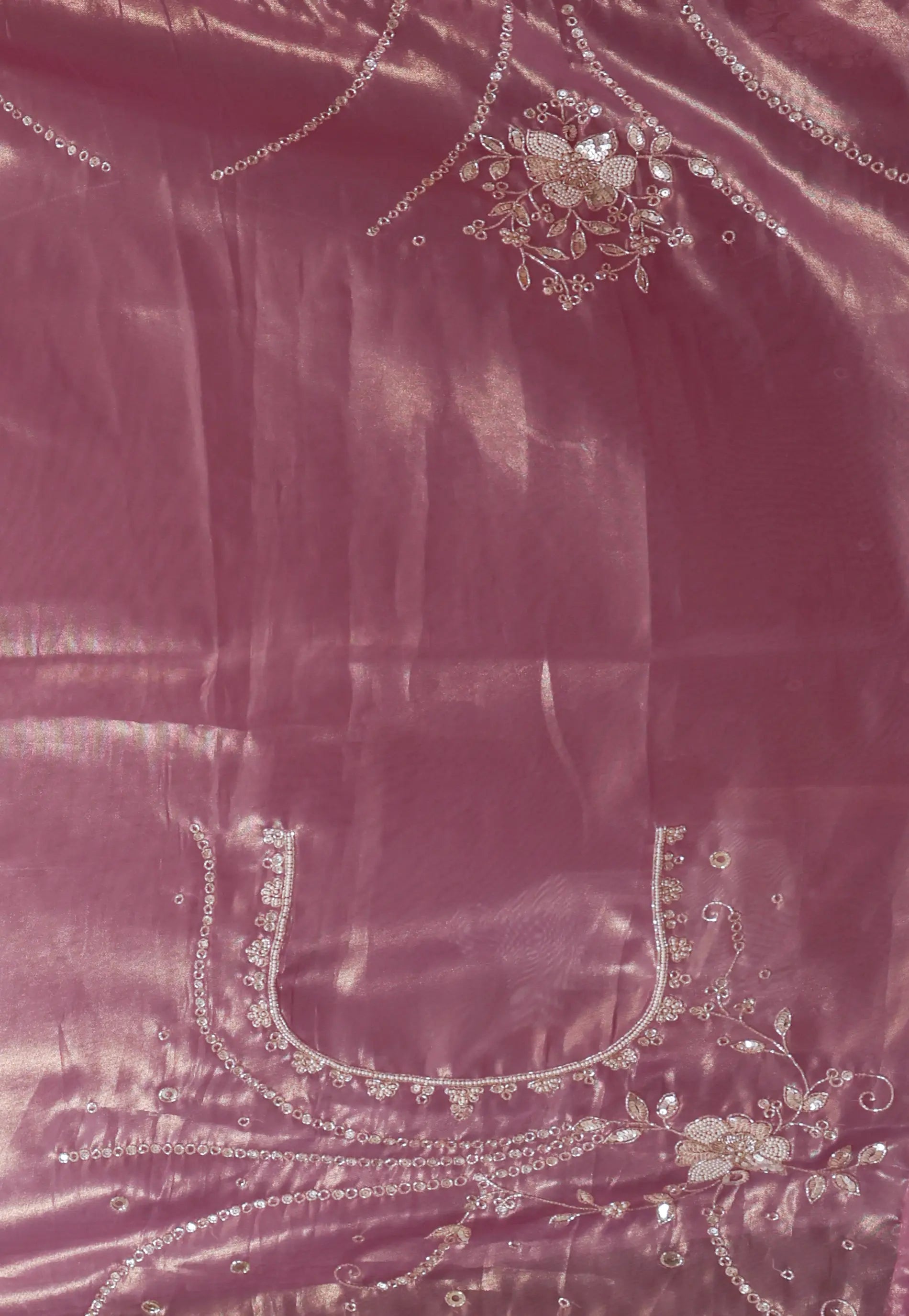 Mauve Tissue  with Hand Embroidery work Saree with Blouse Piece
