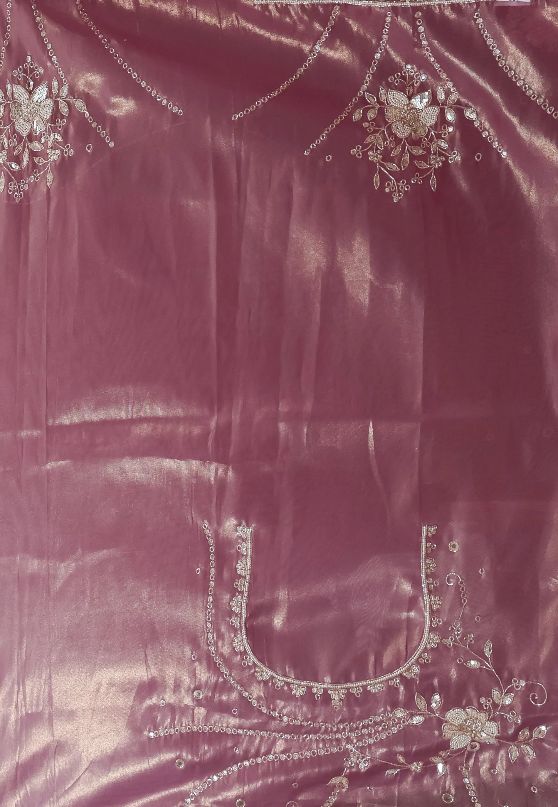 Mauve Tissue  with Hand Embroidery work Saree with Blouse Piece