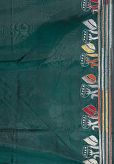 Bottle Green Blended Silk Kantha Saree With Blouse Piece