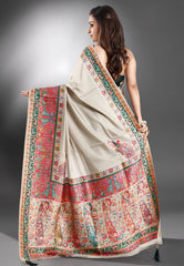 Beige Kani Silk Saree With Blouse Piece