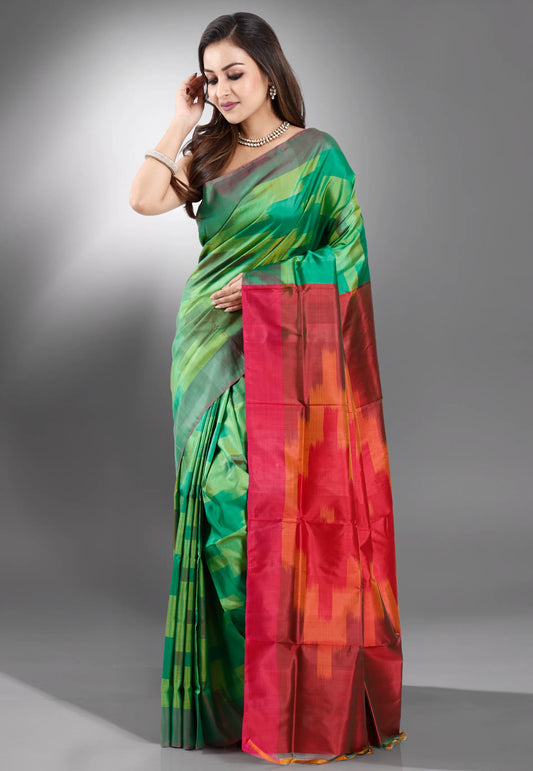 Green Ikkat pure Silk Saree With Blouse Piece