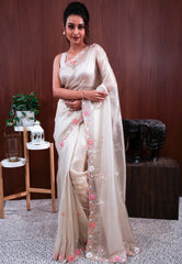 Golden Tissue Embroidery Saree with Blouse Piece