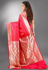 Rani Pink Wedding Pashmina Banarasi Silk Saree with Blouse Piece