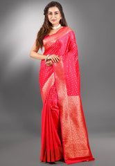 Rani Pink Mashru Silk Saree with Blouse Piece