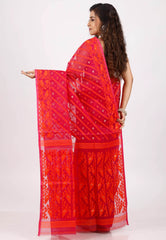 Red Dhakai Jamdani Cotton Saree without Blouse Piece - Adi Akshoy & Co.