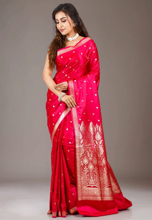 Red Wedding Benarasi Silk Saree with Blouse Piece