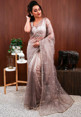 Grey Tissue Embroidery Saree with Blouse Piece