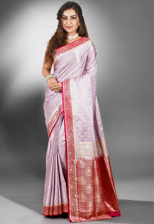 Beige Pastel Banarasi Silk Saree With Blouse Piece