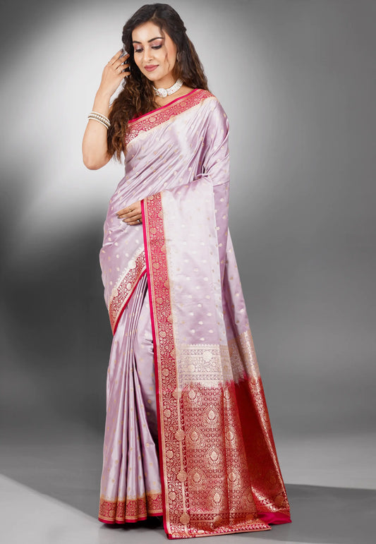 Beige Pastel Banarasi Silk Saree With Blouse Piece