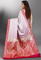 Beige Pastel Banarasi Silk Saree With Blouse Piece