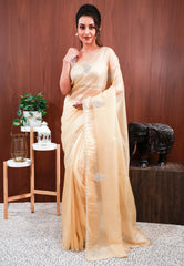 Golden Tissue Embroidery Saree with Blouse Piece