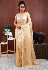 Golden Tissue Embroidery Saree with Blouse Piece