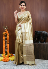 Golden Tissue Silk Saree With Blouse Piece