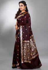 Dark Maroon Wedding Banarasi Silk Saree with Blouse Piece