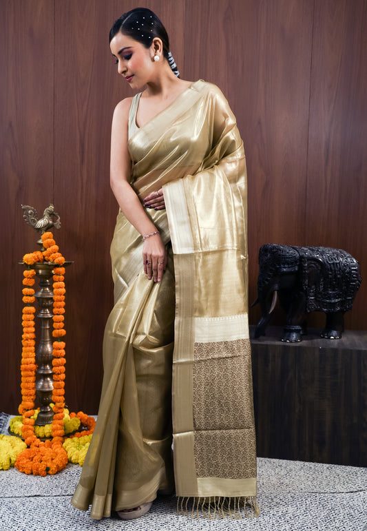 Golden Tissue Silk Saree With Blouse Piece