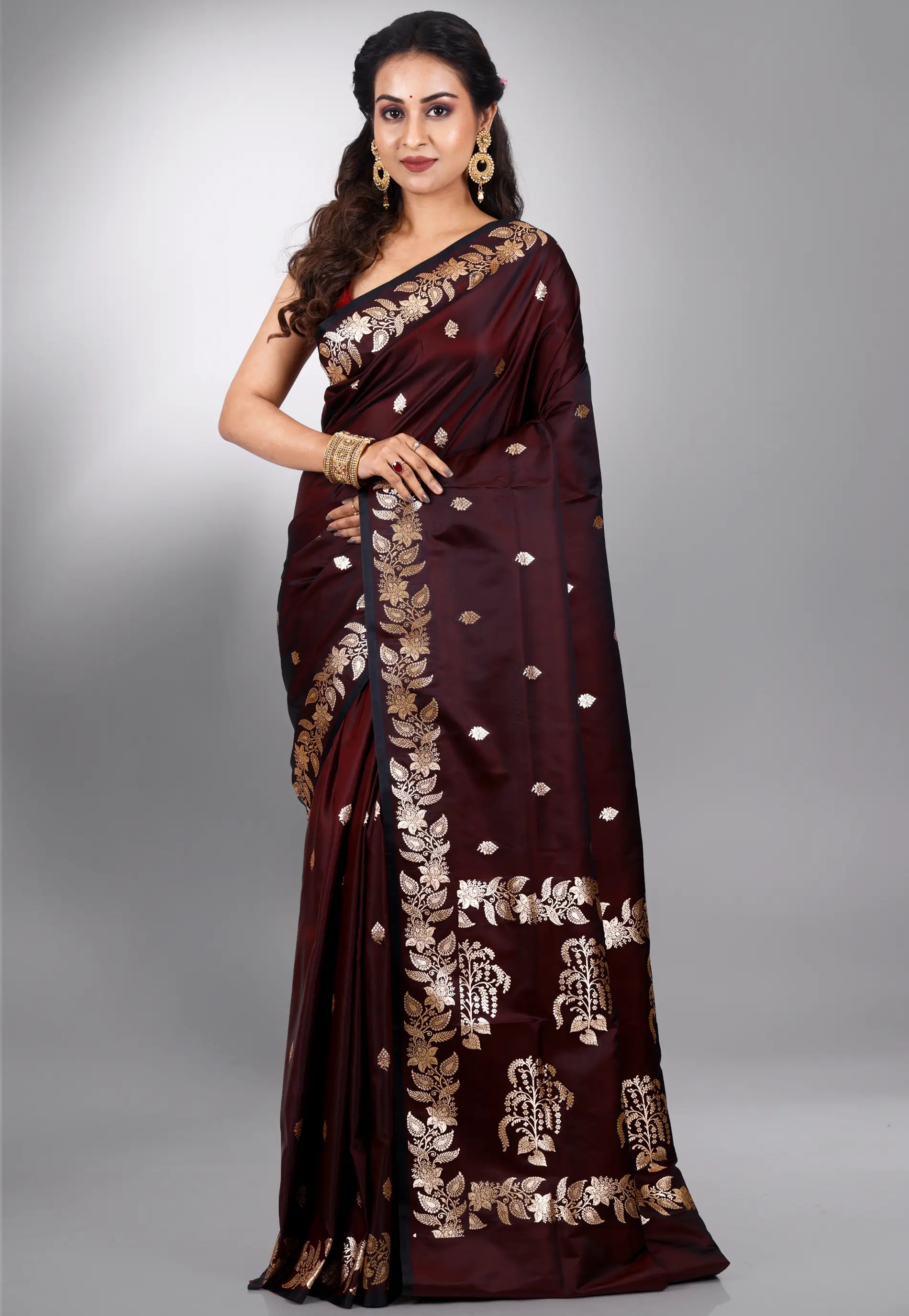 Maroon Wedding Banarasi Silk Saree with Blouse Piece