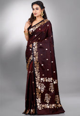 Maroon Wedding Banarasi Silk Saree with Blouse Piece