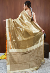 Golden Tissue Silk Saree With Blouse Piece