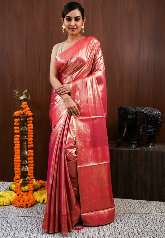 Rani Pink Tissue Silk Saree With Blouse Piece