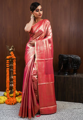 Rani Pink Tissue Silk Saree With Blouse Piece