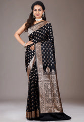 Black Wedding Banarasi Silk Saree with Blouse Piece