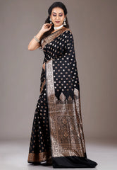 Black Wedding Banarasi Silk Saree with Blouse Piece