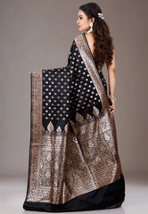 Black Wedding Banarasi Silk Saree with Blouse Piece