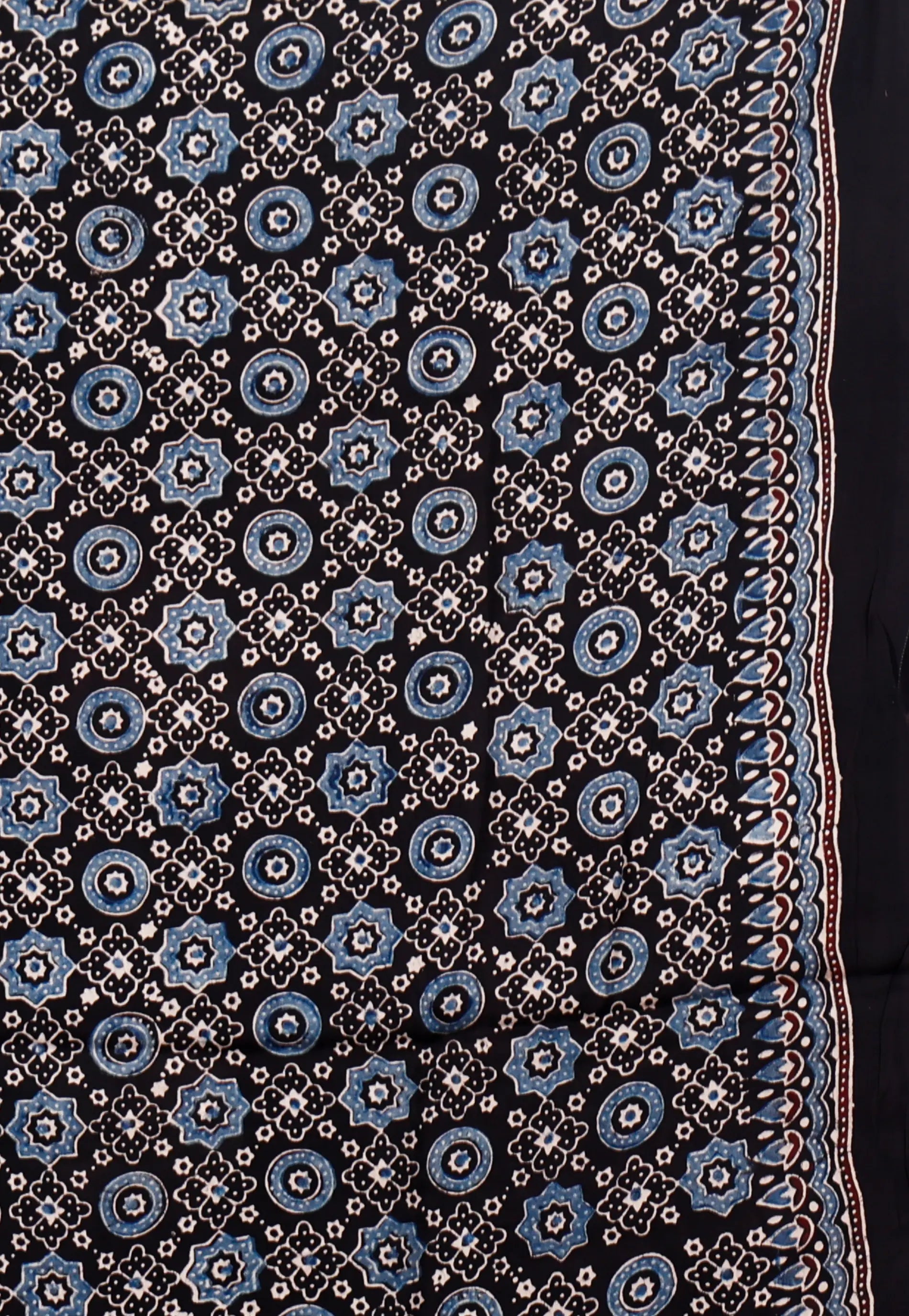 Black Ajrakh Print in Modal Silk Saree With Blouse Piece