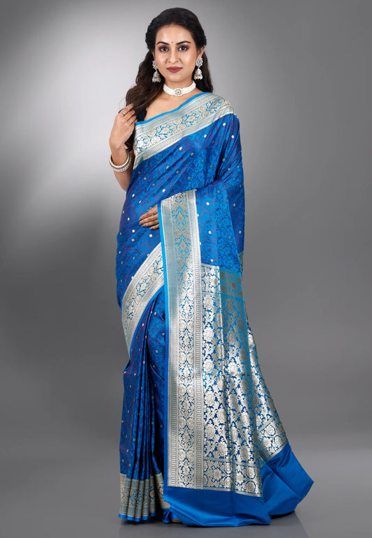 Royal Blue  Pashmina Wedding Banarasi Silk Saree with Blouse Piece