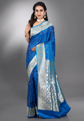 Royal Blue  Pashmina Wedding Banarasi Silk Saree with Blouse Piece