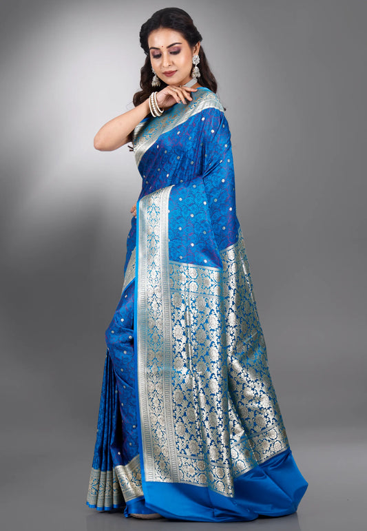 Royal Blue  Pashmina Wedding Banarasi Silk Saree with Blouse Piece