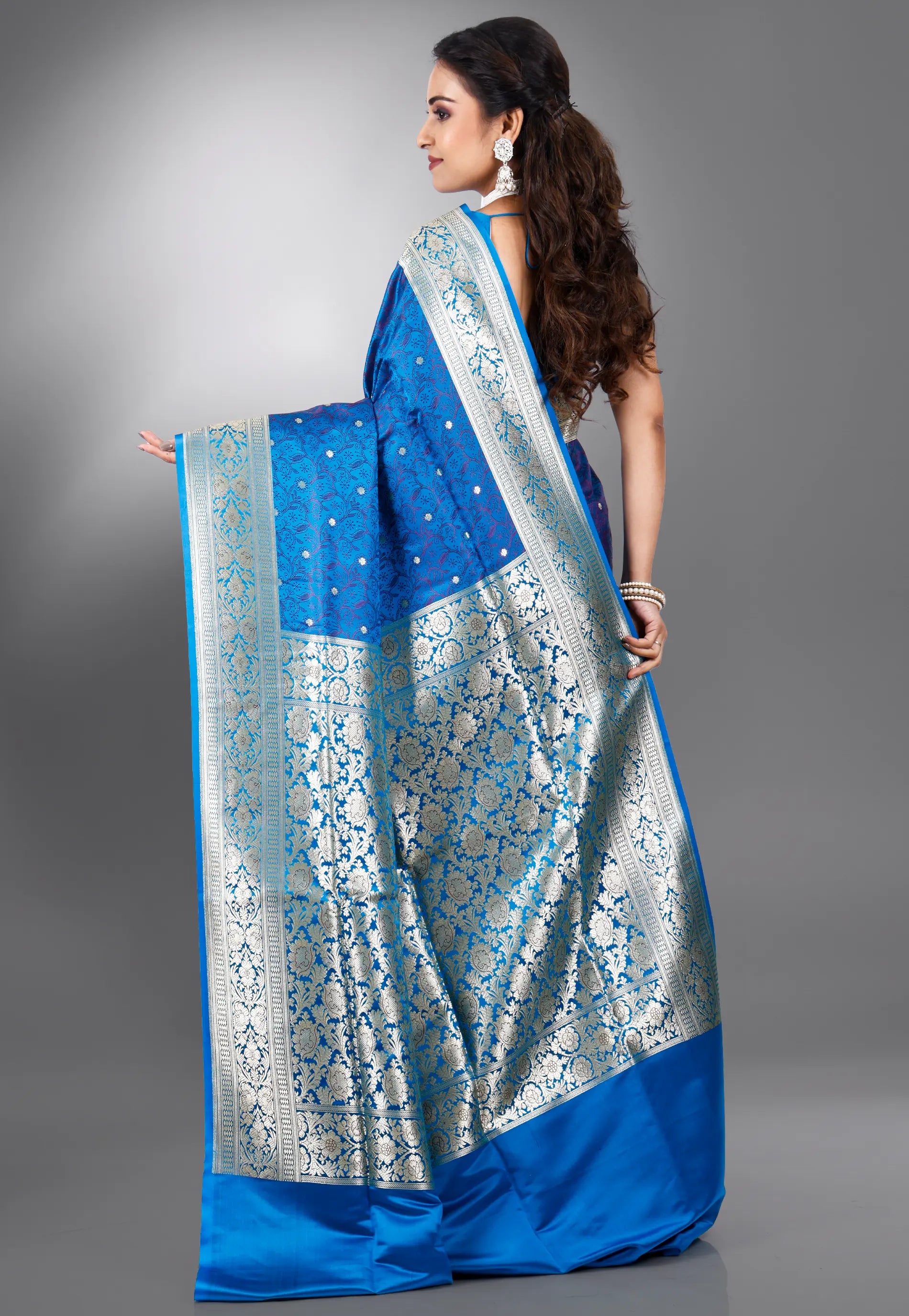 Royal Blue  Pashmina Wedding Banarasi Silk Saree with Blouse Piece