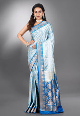 Sky Blue Pastel Benarasi Saree With Blouse Piece