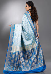 Sky Blue Pastel Benarasi Saree With Blouse Piece