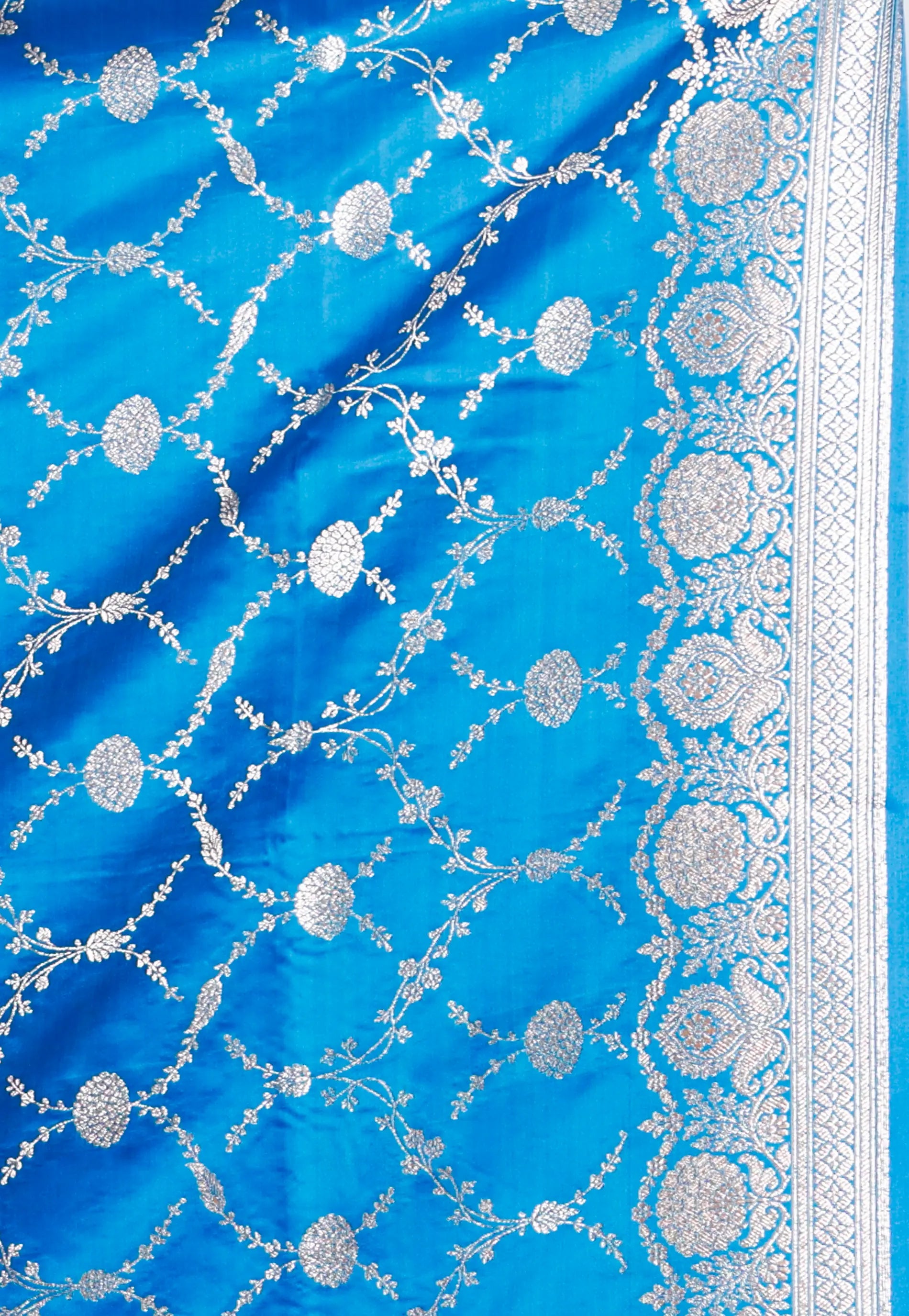 Sky Blue Pastel Benarasi Saree With Blouse Piece