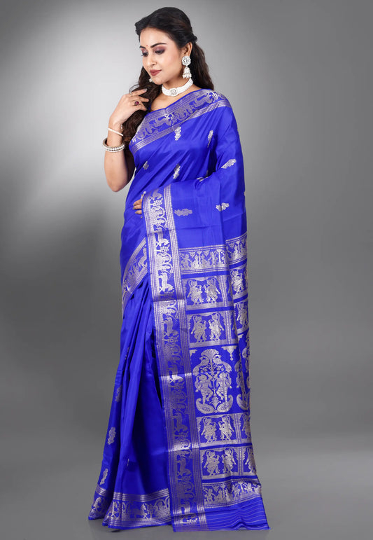 Royal Blue  Baluchari Pure Silk Saree with Blouse Piece