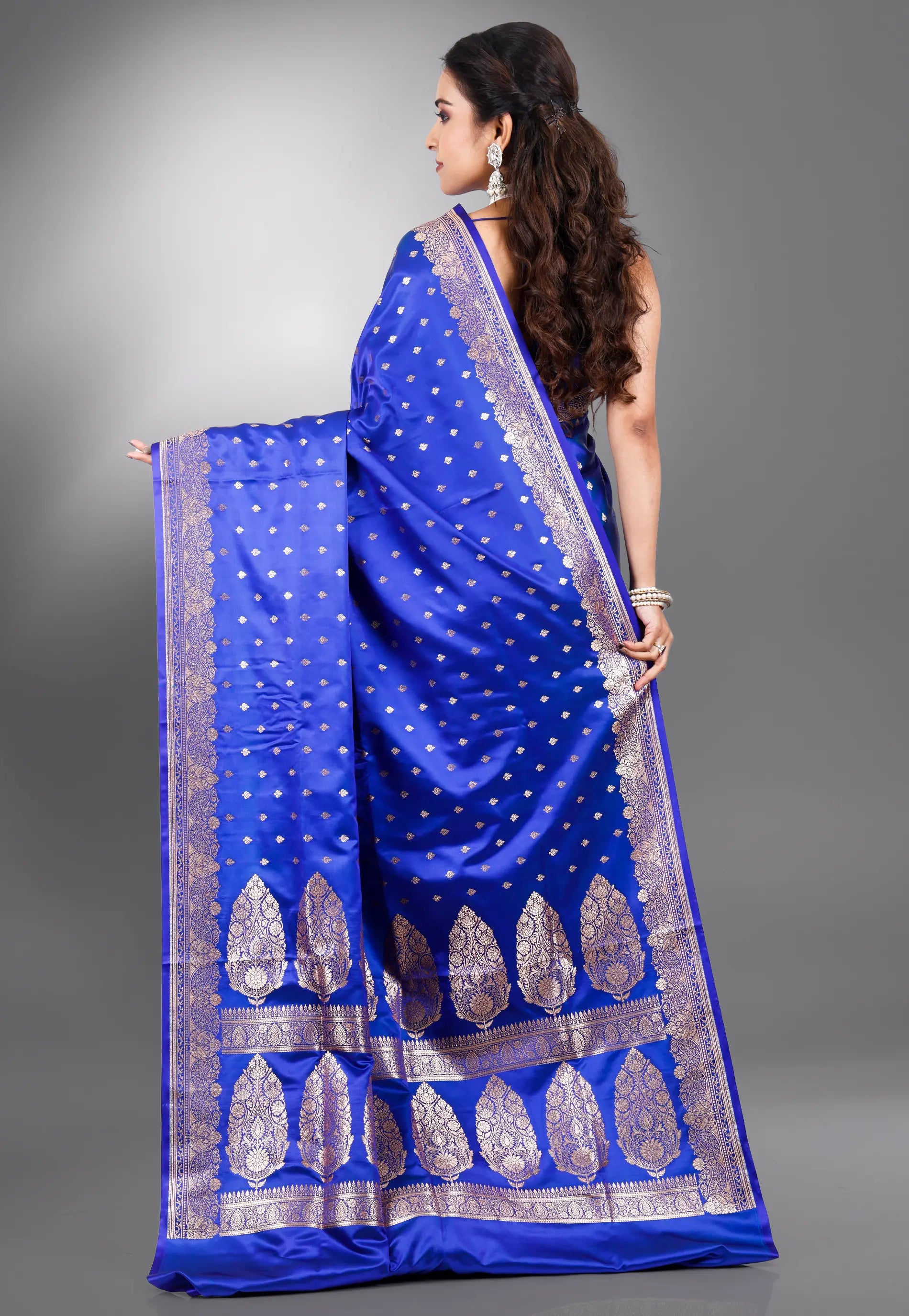 Royal Blue Wedding Banarasi Silk Saree with Blouse Piece