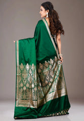 Bottle Green Wedding Banarasi Silk Saree with Blouse Piece