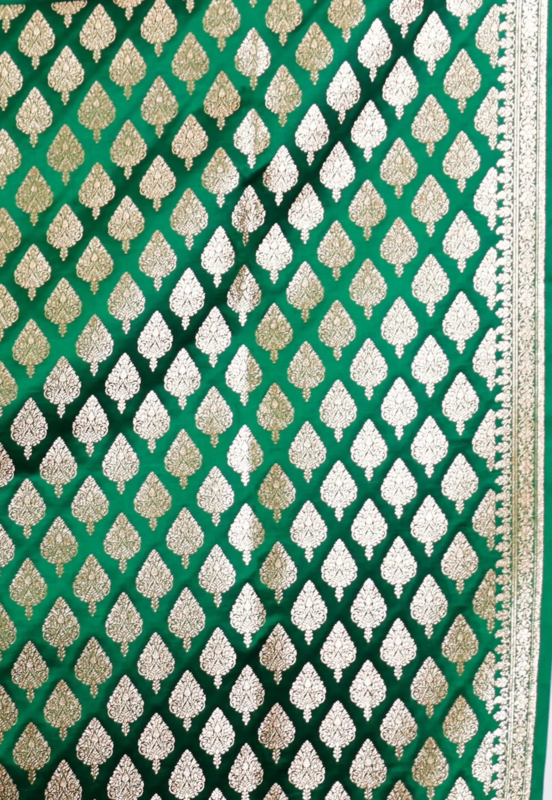 Bottle Green Wedding Banarasi Silk Saree with Blouse Piece